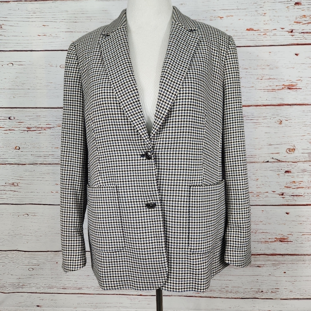JONES NEW YORK Black White and Blue Houndstooth Blazer Size XL - Picture 2 of 12